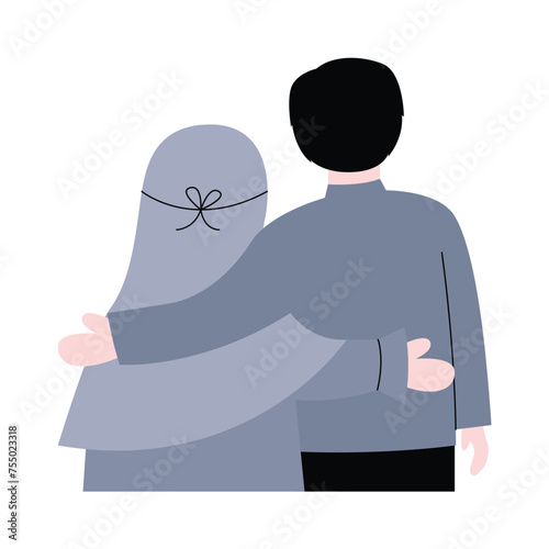 Cute Romantic Muslim Couple Cartoon