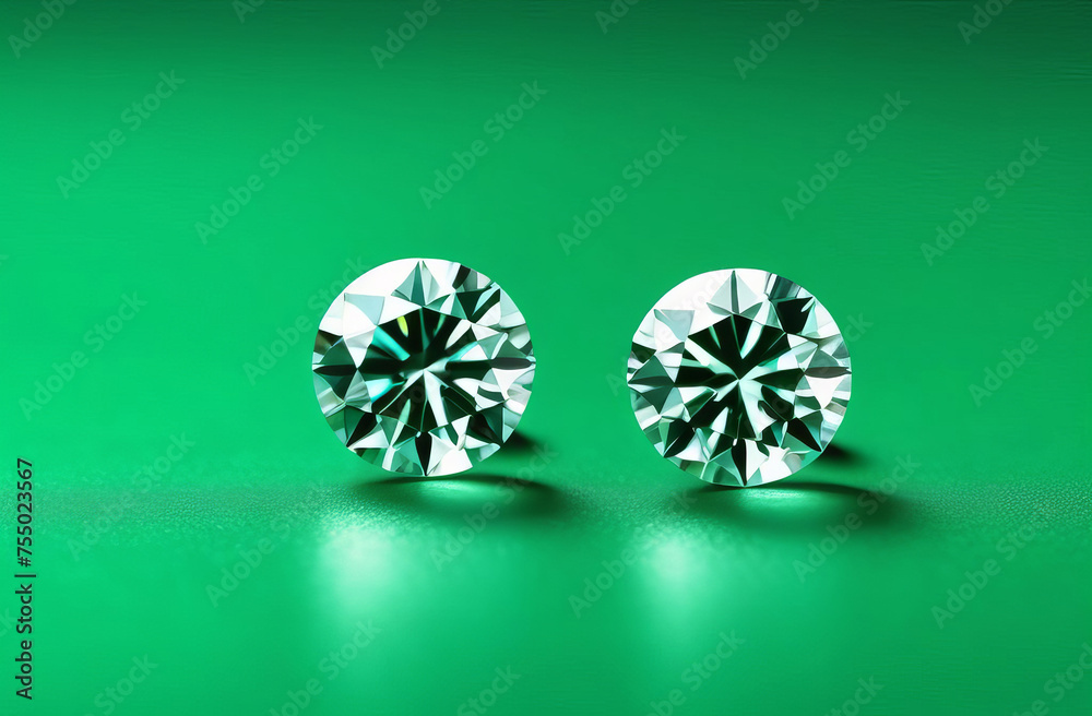 Two metallic glass balls on green background Two metallic glass balls on green background