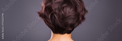 Rear view of a girl with short brown hair, care and hair care concept, banner