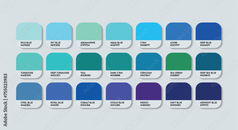 Blue Color Palette, Dark Blue Color Code Guide Palette with Color Names