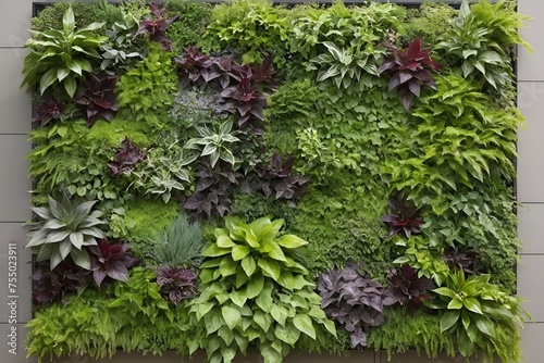 Green living wall with plants. 