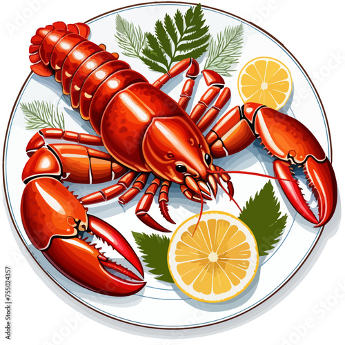 Cooked lobster on a plate with sides | Perfect vector illustration for your seafood restaurant menu card