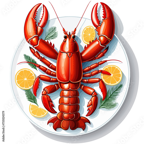 Cooked lobster on a plate with sides | Perfect vector illustration for your seafood restaurant menu card