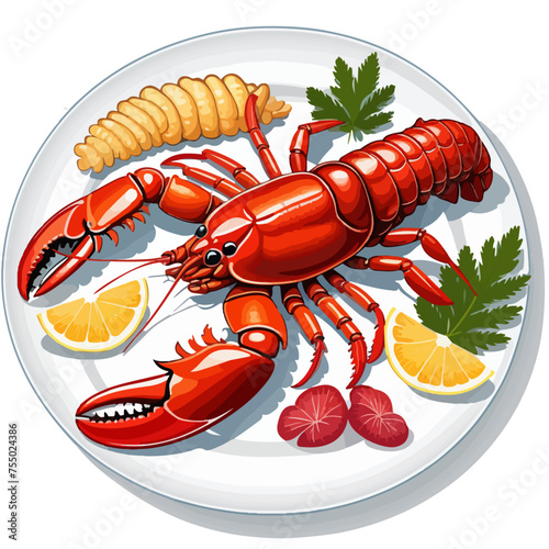 Cooked lobster on a plate with sides | Perfect vector illustration for your seafood restaurant menu card