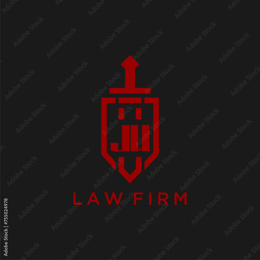 JW initial monogram for law firm with sword and shield logo image