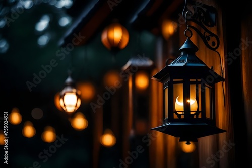Illuminating Tranquility: Ramadan Night's Radiance – A Guiding Lantern Amidst the Shadows, Symbolizing Hope, Reflection, and Spiritual Enlightenment in the Heart of the Night generated by AI