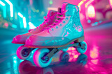 Rolling in Style: Retro Wave Roller Skates for a Nostalgic Journey. Vintage Vibes with Colorful Wheels, Ready for a Cool Spin Back in Time