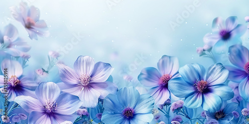 The illustration with purple flowers is a symbol of the revival of nature in spring. Delicate pastel colors. Banner  background for advertising and text