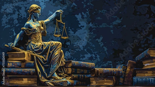 Golden lady justice statue on a dark background, symbolizing law, fairness, and wisdom. ideal for legal themes and decor. AI