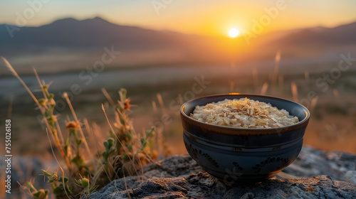 A photo of a hearty oatmeal bowl
