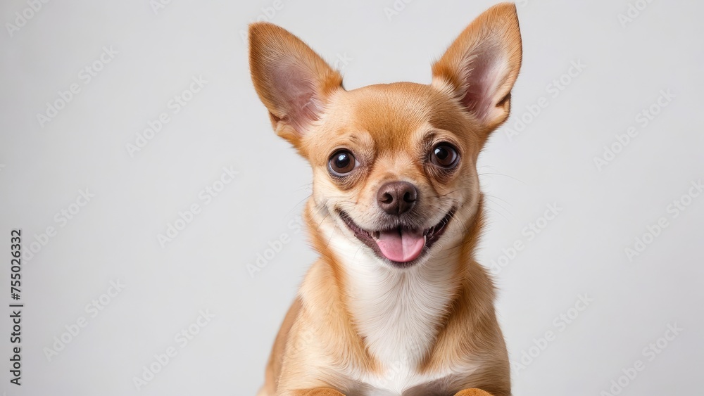 Portrait of Red smooth coat chihuahua dog on grey background