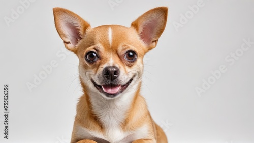 Portrait of Red smooth coat chihuahua dog on grey background