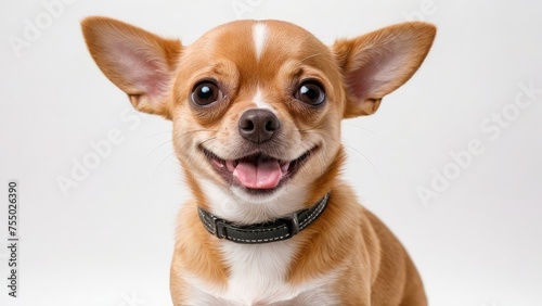 Portrait of Red smooth coat chihuahua dog on grey background