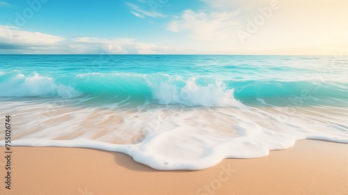 Serene Turquoise Ocean Waves Gently Lapping a Soft Sandy Beach
