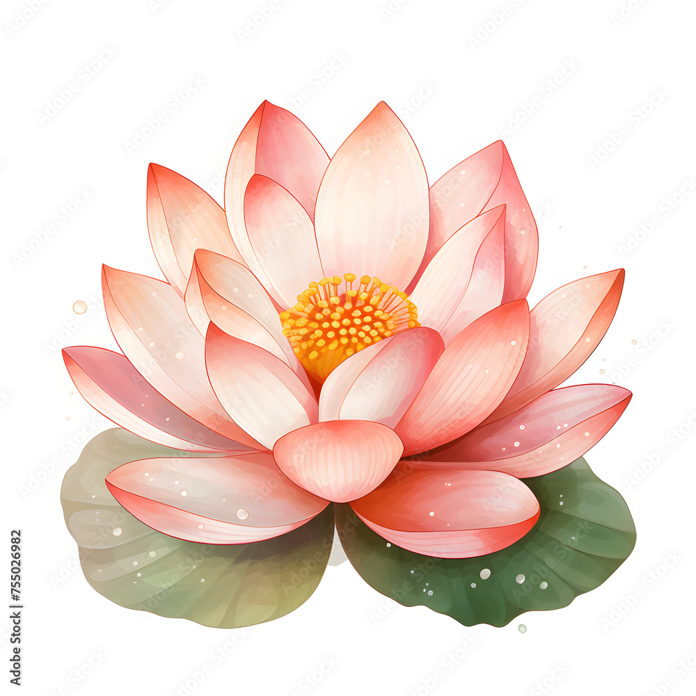 illustrated lotus flower white background, illustration of a lotus ...