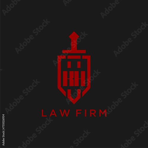 KH initial monogram for law firm with sword and shield logo image