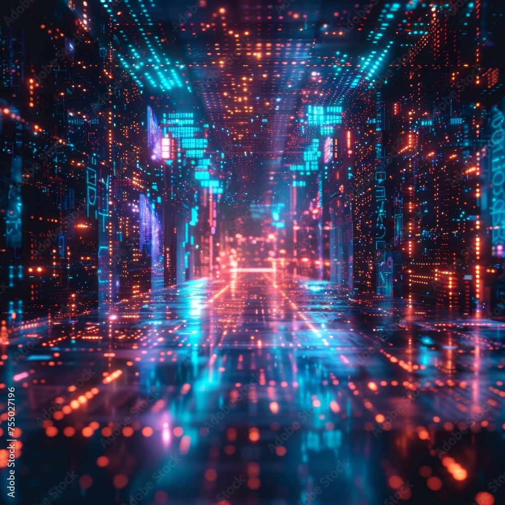 Depicting data transfer and connectivity, a visual representation of a digital network showcases dynamic connections highlighted by glowing red and blue lights. Depicting data transfer and connectivity, a visual representation of a digital network showcases dynamic connections highlighted by glowing red and blue lights.