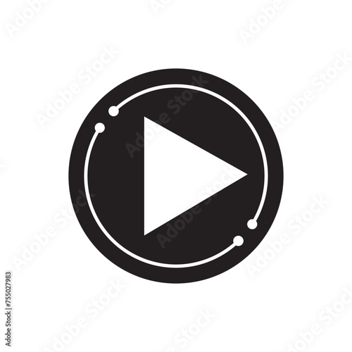 YouTube play button, YouTube video and music icon. A triangle within a circle is a media player symbol. Video and audio multimedia reproduction. Isolated  on white background. vector illustration.