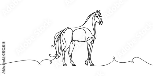 Vector image of a horse, drawn in a linear style, with one line.