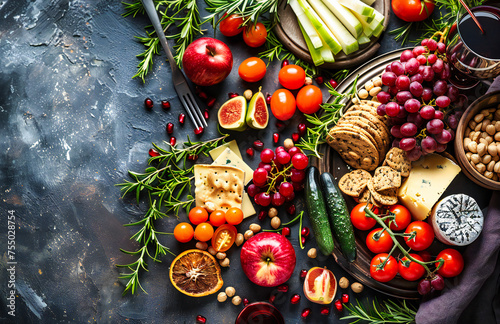 Vibrant Display of Organic Vegetables and Fruits on Wooden Background, Concept of Healthy Eating and Nutrition