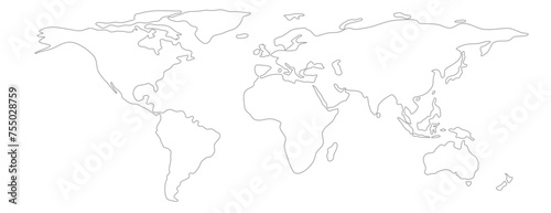 Grey outline world map on white background. Vector Illustration. #755028759