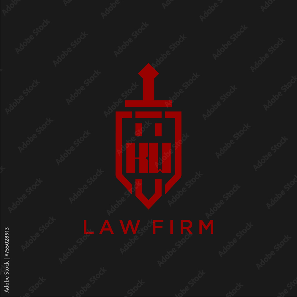 KW initial monogram for law firm with sword and shield logo image