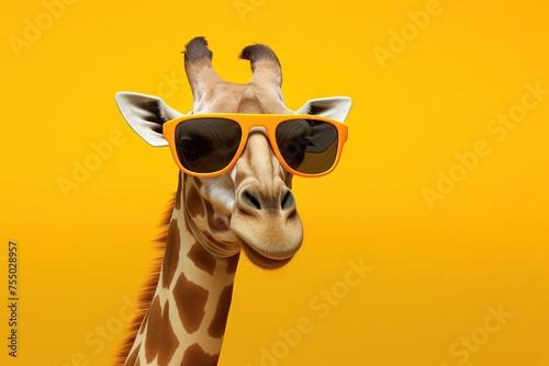 giraffe in sunglasses on bright background