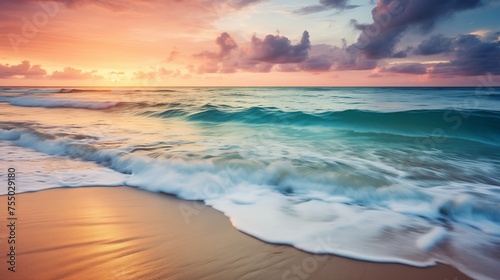 Sunrise Over Turquoise Waves at a Golden Sand Beach