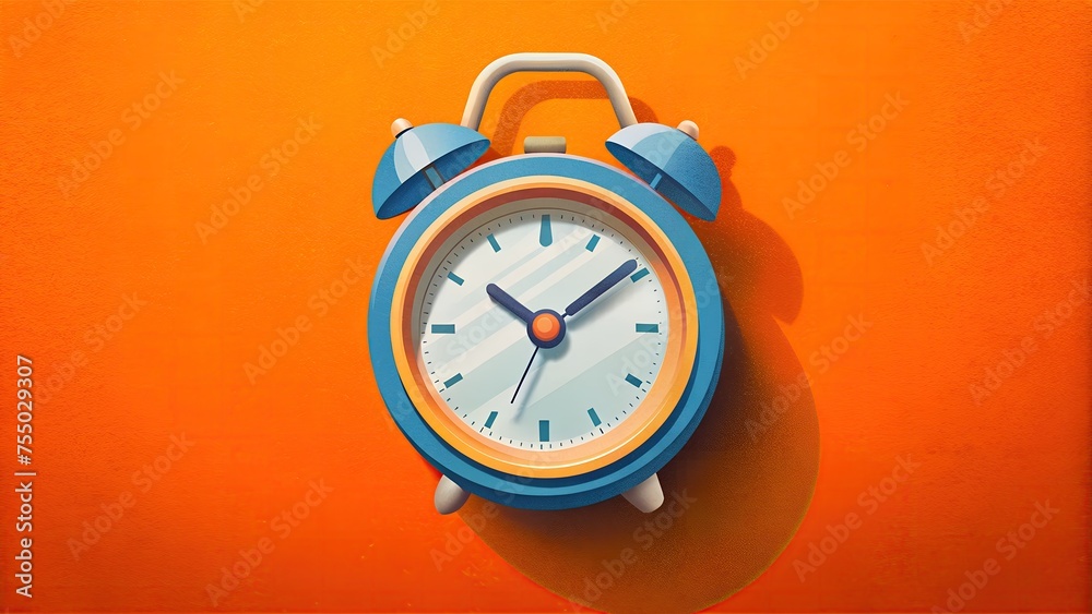 classic blue and orange alarm clock sitting on a flat orange background classic blue and orange alarm clock sitting on a flat orange background