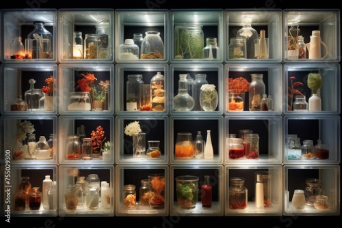 Preserved Botanicals Illuminated in Glass Jars Display