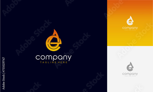 Initial Letter e lowercase gradient colours with Oil and gas logo design letter with oil drop vector logo inside