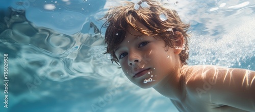 Energetic Kid Splashing Happily in Refreshing Water of a Sparkling Pool