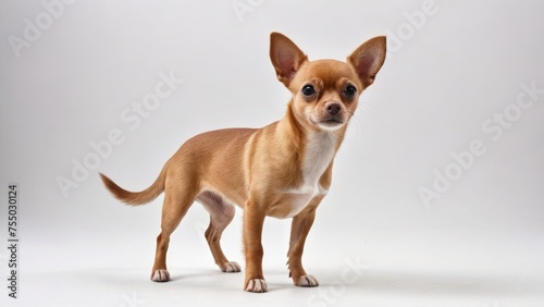 Red smooth coat chihuahua dog on grey background