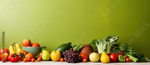 Vibrant Table Setting with Fresh Fruits and Colorful Vegetables for Healthy Eating Lifestyle
