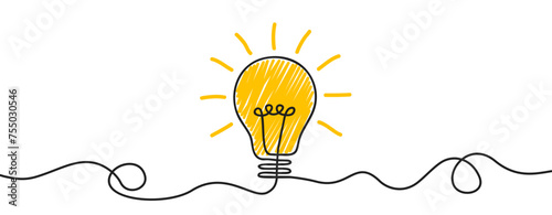 Idea concept, creative of process, continuous line drawing of light bulb, light bulb icon in one line, innovations, untangled of problem. Keep it simple business concept, creativity, marketing
