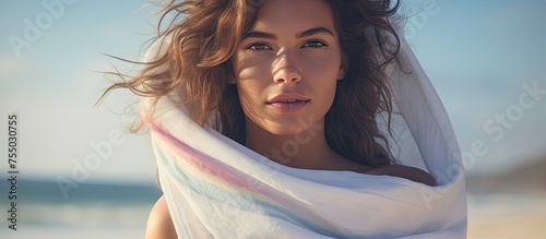 Serene woman with flowing h...