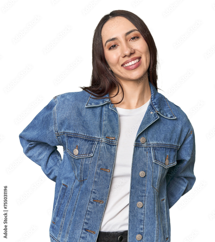 Modern young Caucasian woman portrait on studio background happy, smiling and cheerful. Modern young Caucasian woman portrait on studio background happy, smiling and cheerful.