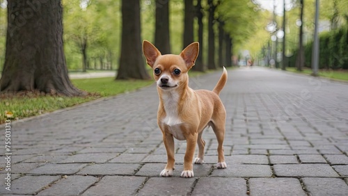 Red smooth coat chihuahua dog walking in the park © QuoDesign