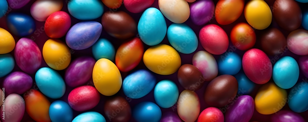 Colourful background of chocolate easter eggs collection banner, Easter concept