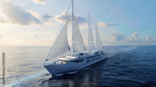 Large White Boat Sailing on Water