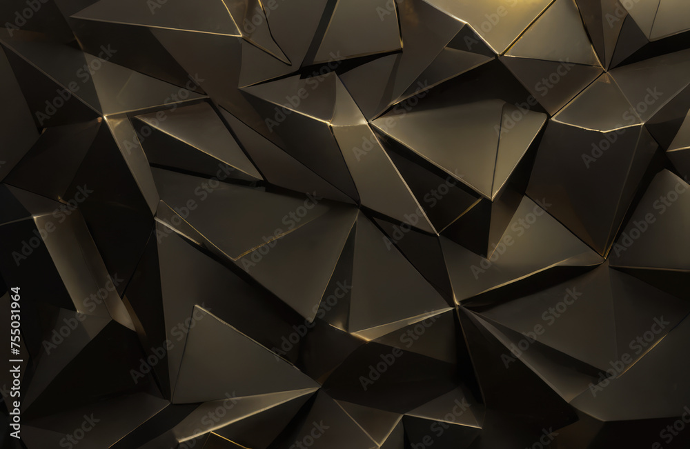 Fototapeta premium Gold Black background of metallic golden triangles, 3D, illustration