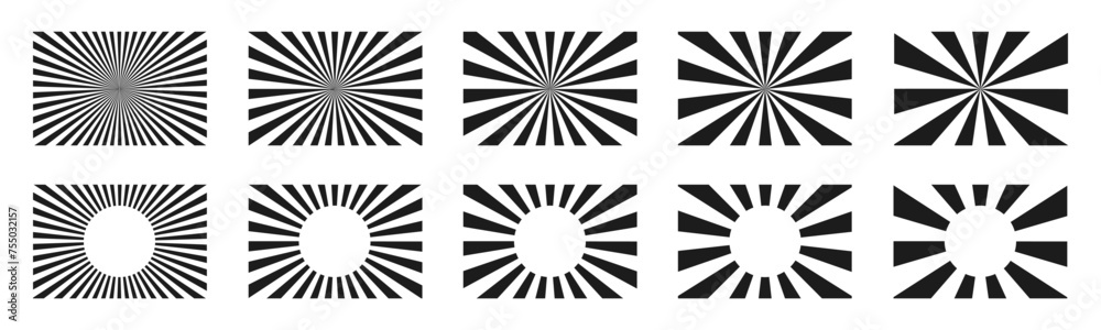 Sunburst set, retro bursting sun rays, radial stripes design - for stock
