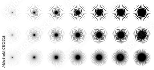 Starburst stars and sparks set, collection retro sunburst element, beams rays, radiating strips, radial streaks lines