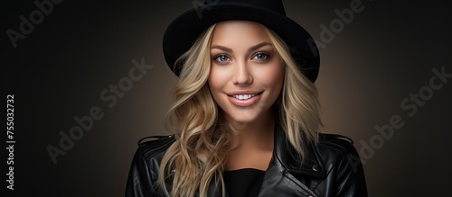 Stylish Woman in Black Hat ...