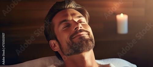 Man Serenely Resting in Bed...