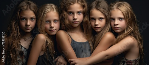 Enchanting Trio of Young Women Radiating Beauty with Flowing Hair and Stunning Blue Eyes