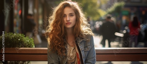 Wallpaper Mural Contemplative Woman Relaxing and Daydreaming on a Park Bench in an Urban Environment Torontodigital.ca