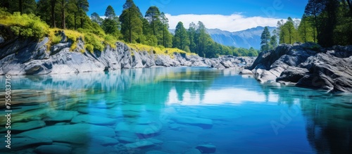 Serenity of a Blue Water Surface Reflecting the Sky s Beauty on a Calm Summer Day