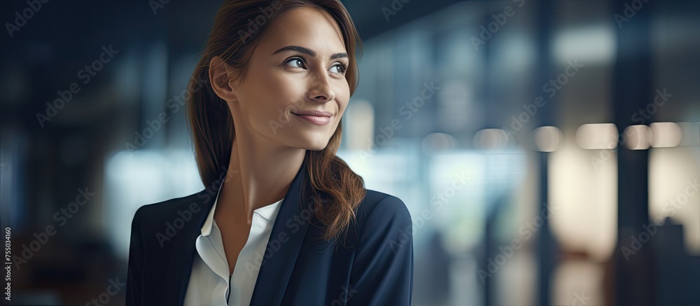 Obraz premium Empowered Businesswoman in Elegant Attire Looking Confidently at the Camera
