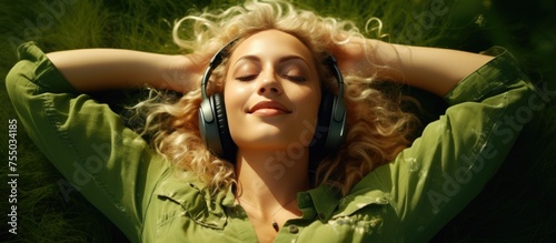 Young woman enjoying music ...